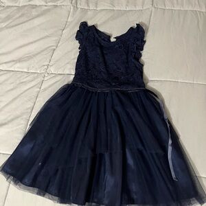 Zunie Navy Kids Dress with Lace and Tulle